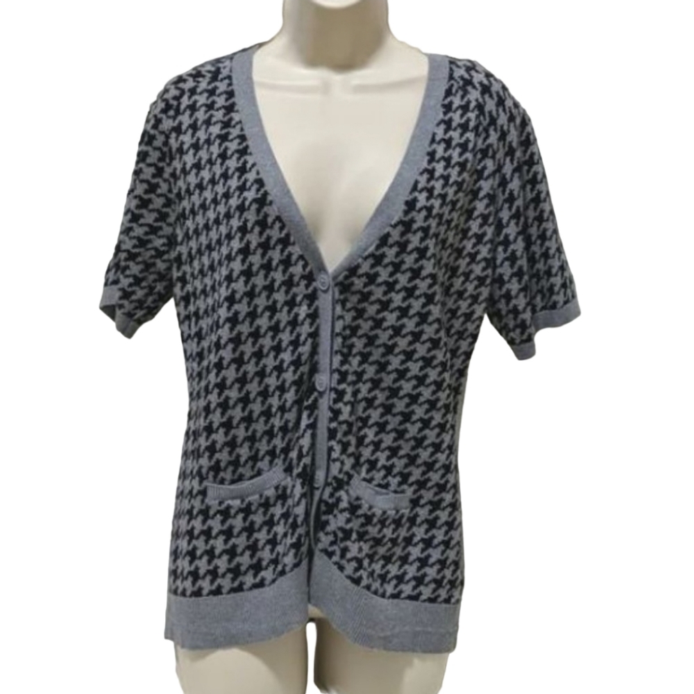 Like New Gray & Black Houndstooth Sweater Cardigan